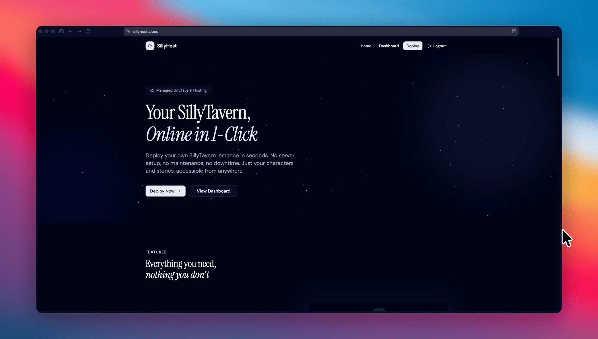 SillyHost landing page demo